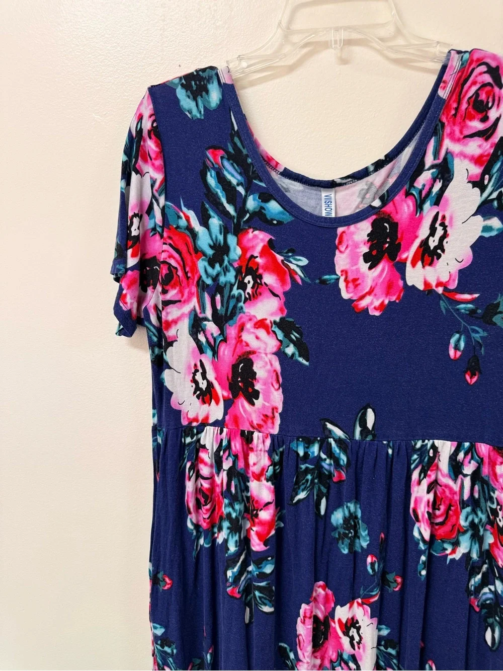 Navy Floral Short-Sleeve Maxi Dress - Pink Rose Print - Picture 2 of 6